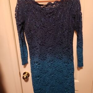 Elegant Blue Lace Dress Size 14